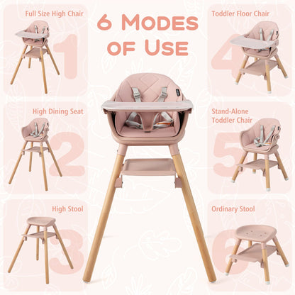 3 in 1 High Chairs for Babies and Toddlers with Foot Rest and Removable Double Tray-Pink
