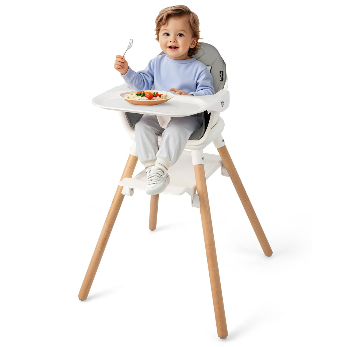 3 in 1 High Chairs for Babies and Toddlers with Foot Rest and Removable Double Tray-White