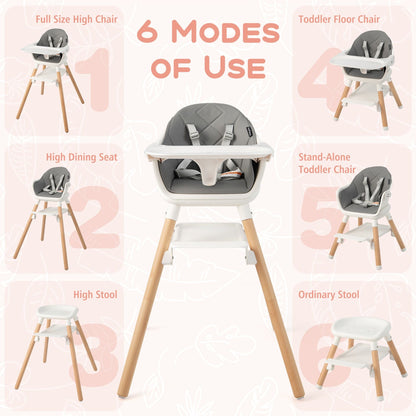 3 in 1 High Chairs for Babies and Toddlers with Foot Rest and Removable Double Tray-White