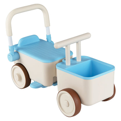 3-in-1 Kids Ride On Push Car with Foldable Push Handle and Storage Basket-Blue