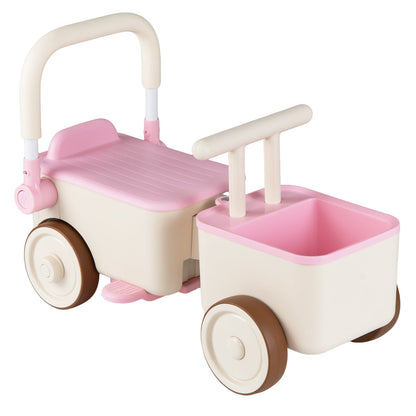 3-in-1 Kids Ride On Push Car with Foldable Push Handle and Storage Basket-Pink