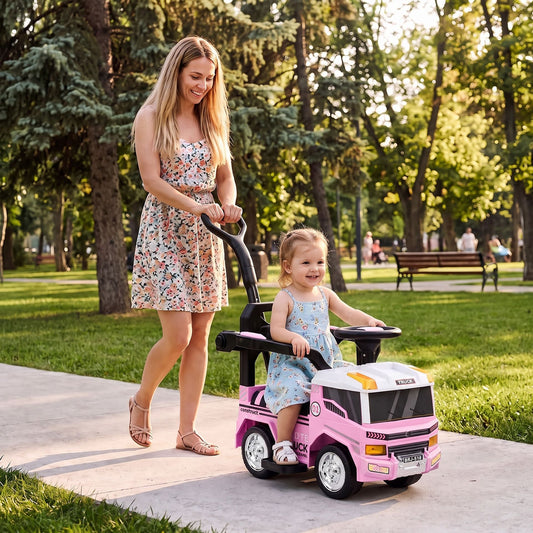 3-in-1 Kids Ride On Push Car with Music and Hidden Storage for Toddlers 3 to 5 Years Old-Pink