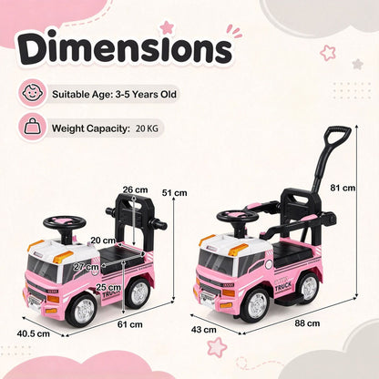 3-in-1 Kids Ride On Push Car with Music and Hidden Storage for Toddlers 3 to 5 Years Old-Pink