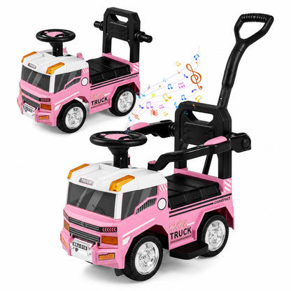 3-in-1 Kids Ride On Push Car with Music and Hidden Storage for Toddlers 3 to 5 Years Old-Pink