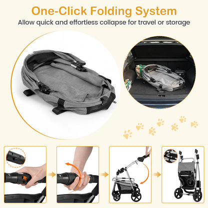 3-in-1 Pet Stroller for Small Medium Dogs with Detachable Carrier Cup Holder and Storage Basket-Gray