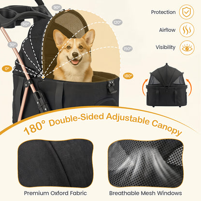 3-in-1 Pet Stroller for Small Medium Dogs with Detachable Carrier Cup Holder and Storage Basket-PW10185BK