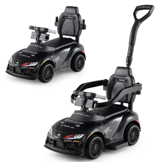 3-in-1 Push Car for Toddlers Toyota Licensed Sliding Car with Handle and Music-Black