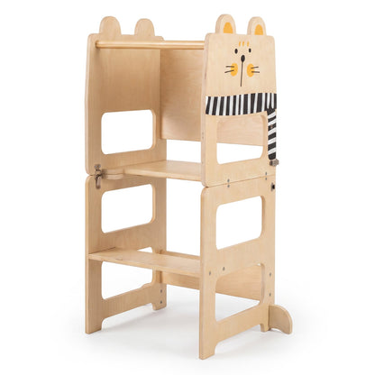 3-in-1 Toddler Kitchen Step Stool Foldable Standing Tower with Blackboard-Fox