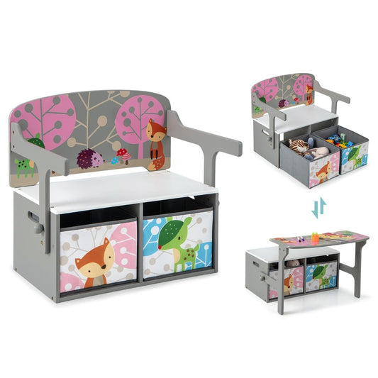 3 in 1 Kids Convertible Activity Bench in Grey