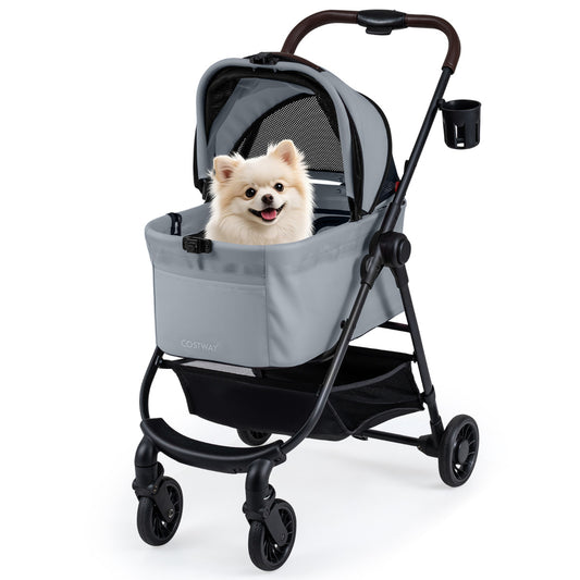 3-in-1 Pet Stroller One-hand Folding  Dog Stroller Car Seat-Grey