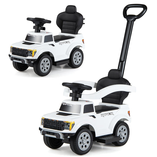3-In-1 Push Car for Toddlers Licensed Ford with LED Headlights-White