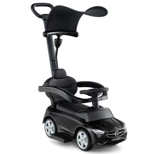 3-in-1 Ride on Push Car with Adjustable Canopy and Steering Push Bar-Black