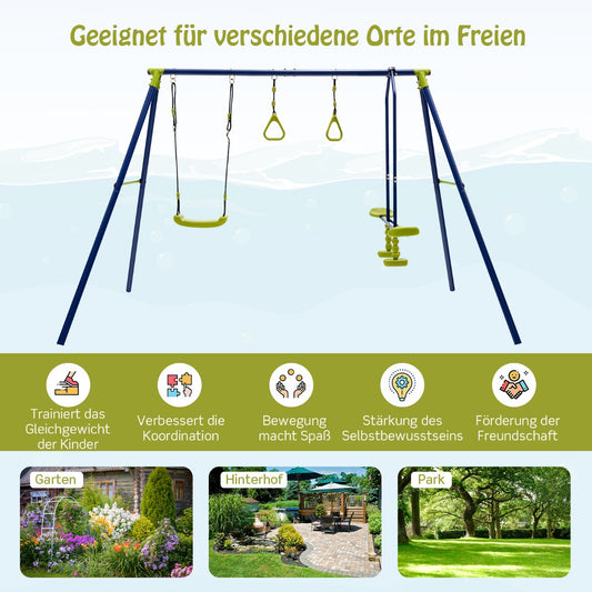 3-in-1 Outdoor Swing Set with Ground Stakes for Garden/Backyard/Park