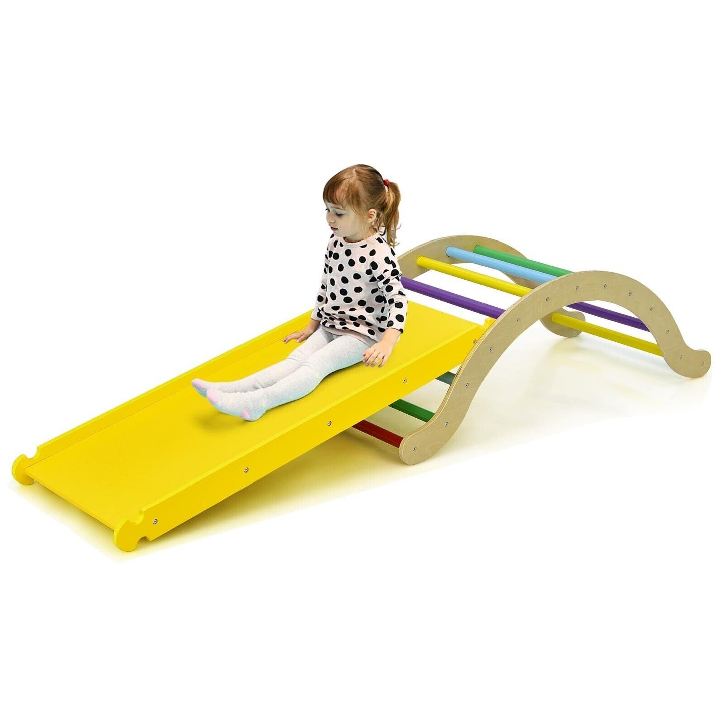 Wooden Toddler Climber Arch with Sliding and Climbing Ramp-Multicolor