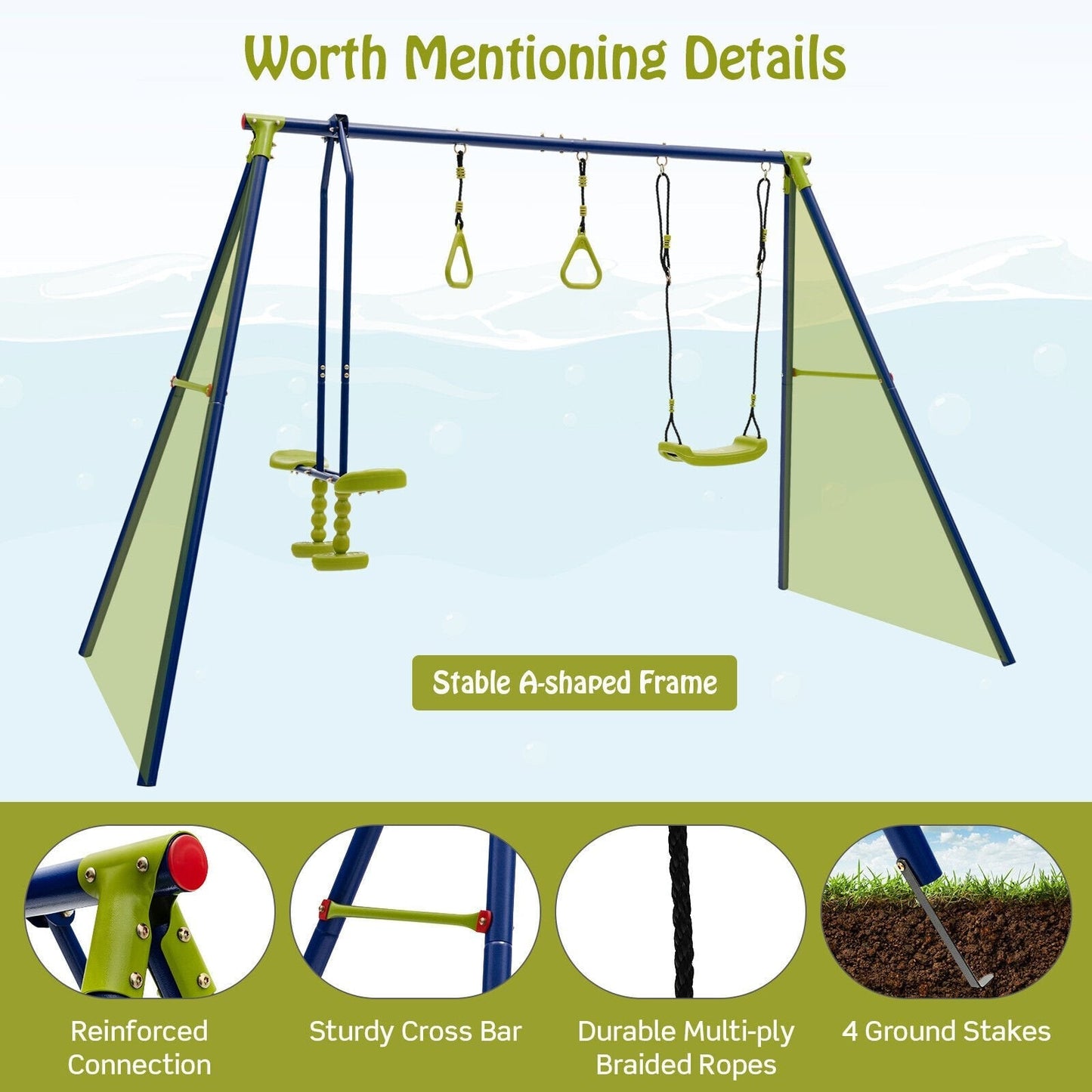 3-in-1 Multifunctional A-Frame Swing Set