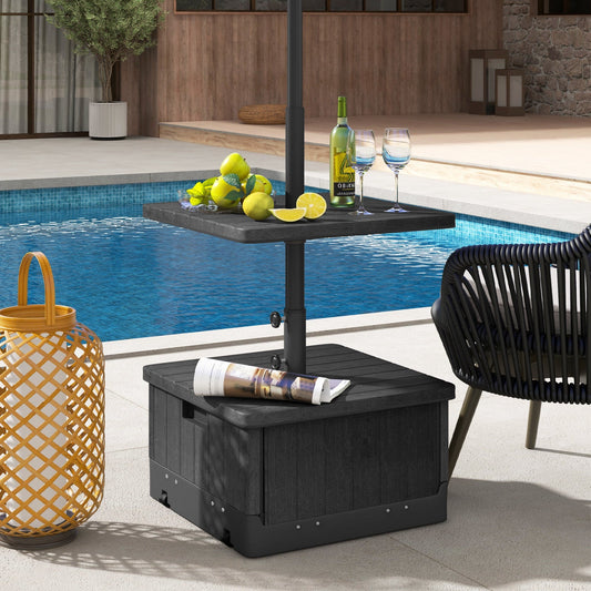3-in-1 Patio Umbrella Base with Adjustable Tray and Weighted Bag-Black