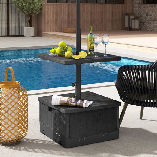 3-in-1 Patio Umbrella Base with Adjustable Tray and Weighted Bag-Black
