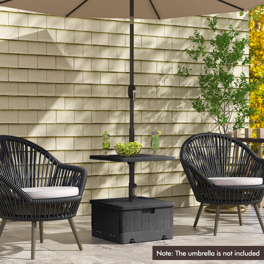 3-in-1 Patio Umbrella Base with Adjustable Tray and Weighted Bag-Black