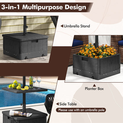 3-in-1 Patio Umbrella Base with Adjustable Tray and Weighted Bag-Black