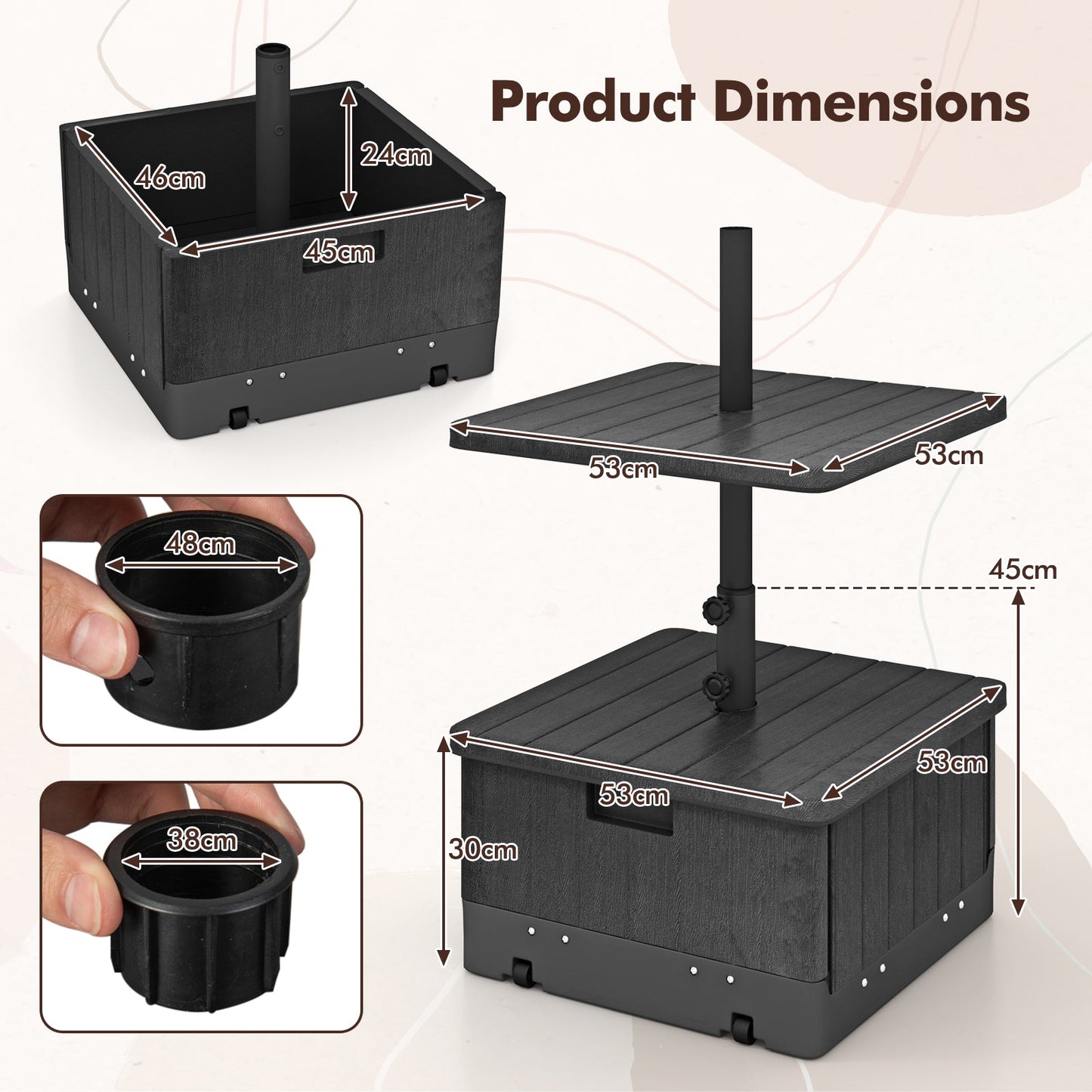 3-in-1 Patio Umbrella Base with Adjustable Tray and Weighted Bag-Black