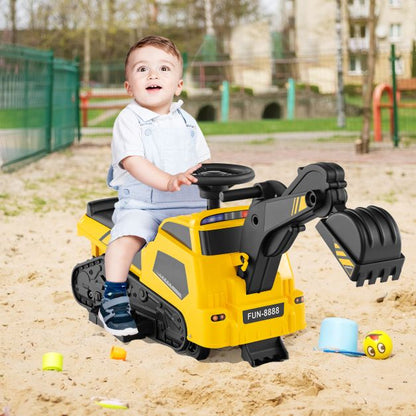 3-in-1 Ride on Tractor Electric Excavator Bulldozer Roller with Adjustable Arms-Yellow