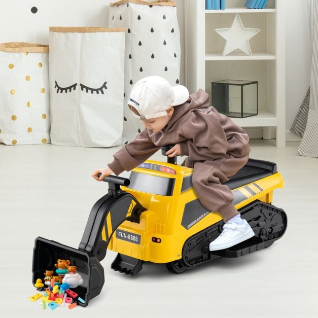 3-in-1 Ride on Tractor Electric Excavator Bulldozer Roller with Adjustable Arms-Yellow