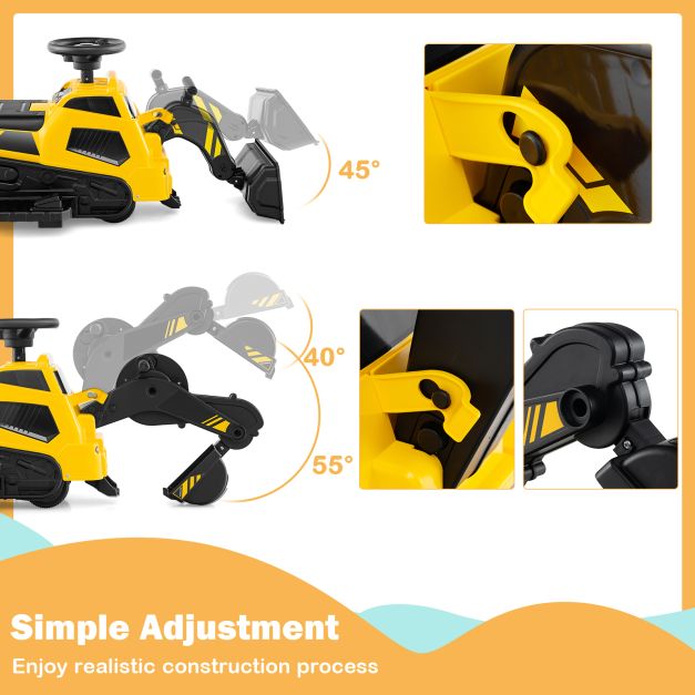 3-in-1 Ride on Tractor Electric Excavator Bulldozer Roller with Adjustable Arms-Yellow