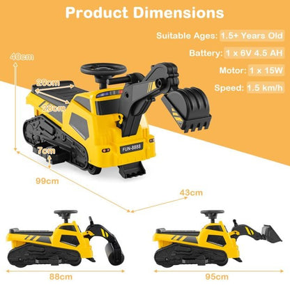 3-in-1 Ride on Tractor Electric Excavator Bulldozer Roller with Adjustable Arms-Yellow