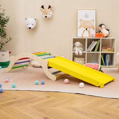 3-In-1 Wooden Climber with Ramp Toddler Climber Arch-Multicolor