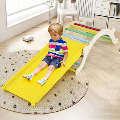3-In-1 Wooden Climber with Ramp Toddler Climber Arch-Multicolor