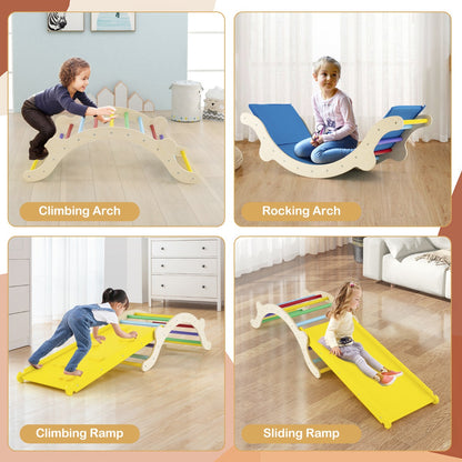 3-In-1 Wooden Climber with Ramp Toddler Climber Arch-Multicolor