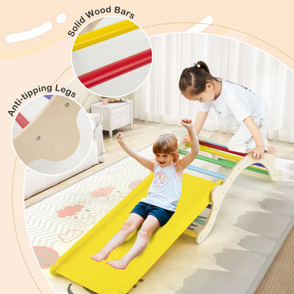 3-In-1 Wooden Climber with Ramp Toddler Climber Arch-Multicolor