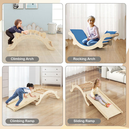 3-In-1 Wooden Climber with Ramp Toddler Climber Arch-Natural