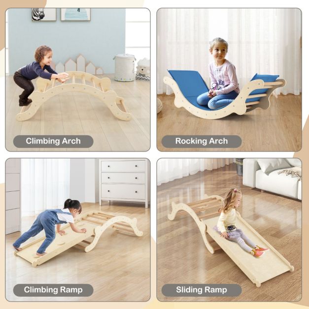 3-In-1 Wooden Climber with Ramp Toddler Climber Arch-Natural