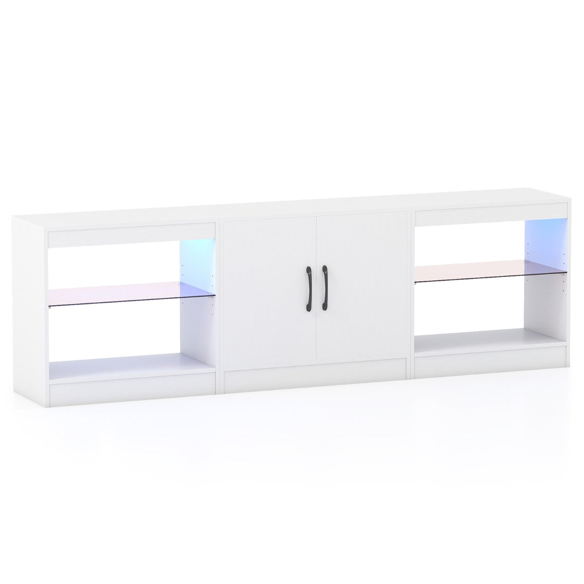 3-in-1 Entertainment Center with Adjustable Glass Shelves-White