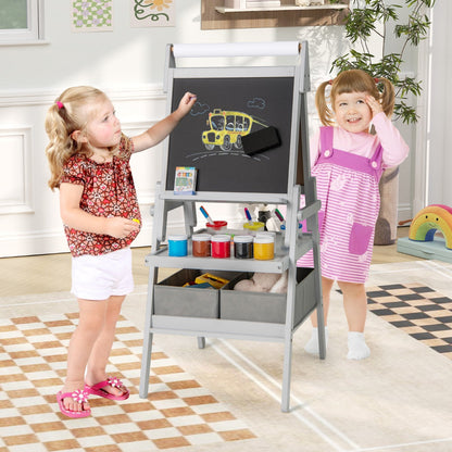 3-in-1 Art Easel for Kids with Magnetic Chalkboard and Whiteboard-Gray
