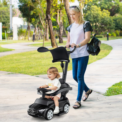 3-in-1 Ride on Push Car with Adjustable Canopy and Steering Push Bar-Black
