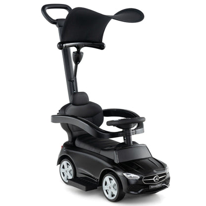 3-in-1 Ride on Push Car with Adjustable Canopy and Steering Push Bar-Black