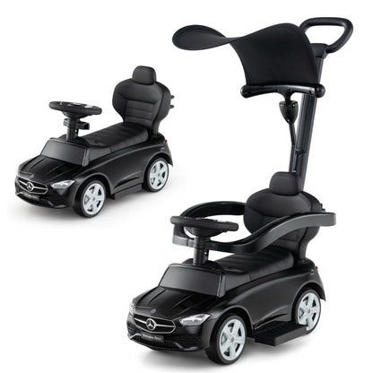 3-in-1 Ride on Push Car with Adjustable Canopy and Steering Push Bar-Black