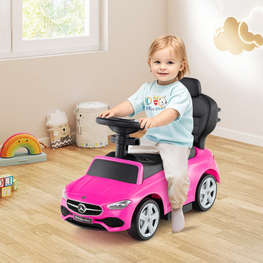 3-in-1 Ride on Push Car with Adjustable Canopy and Steering Push Bar-Pink