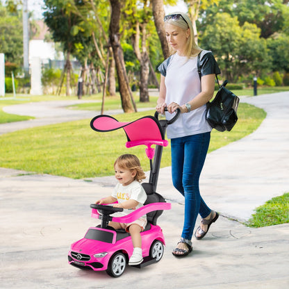 3-in-1 Ride on Push Car with Adjustable Canopy and Steering Push Bar-Pink