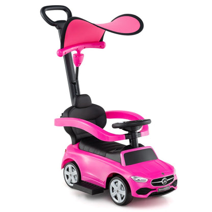 3-in-1 Ride on Push Car with Adjustable Canopy and Steering Push Bar-Pink