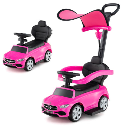 3-in-1 Ride on Push Car with Adjustable Canopy and Steering Push Bar-Pink