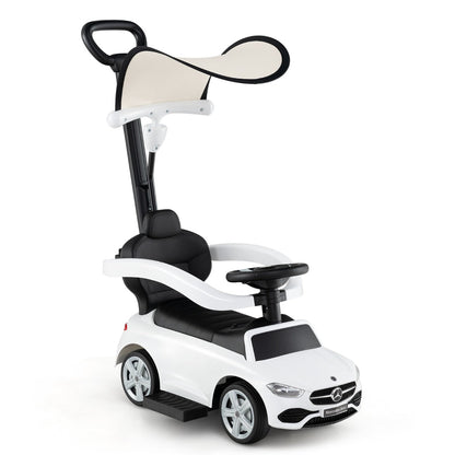 3-in-1 Ride on Push Car with Adjustable Canopy and Steering Push Bar-White