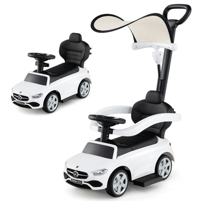 3-in-1 Ride on Push Car with Adjustable Canopy and Steering Push Bar-White