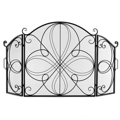 3-Panel Folding Spark Guard with Floral Pattern for Living Room