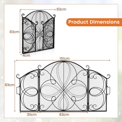 3-Panel Folding Spark Guard with Floral Pattern for Living Room