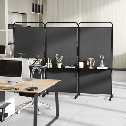 3-Panel 188cm Rolling Privacy Screen Folding Room Divider-Black