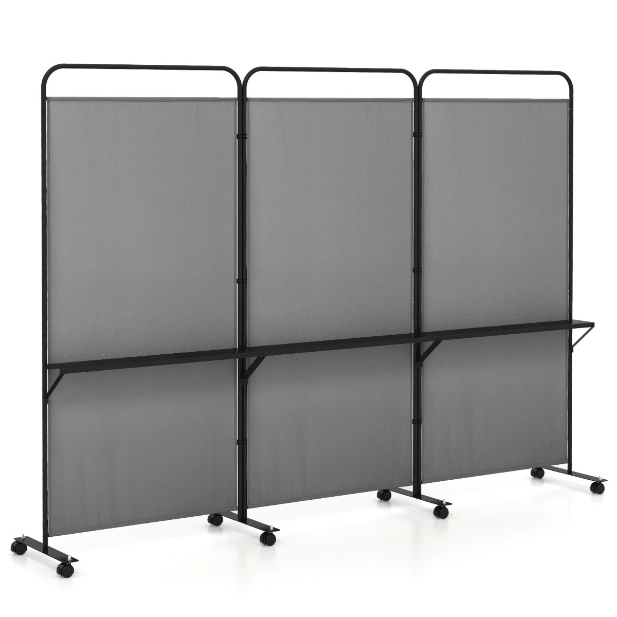 3-Panel 188cm Rolling Privacy Screen Folding Room Divider-Grey