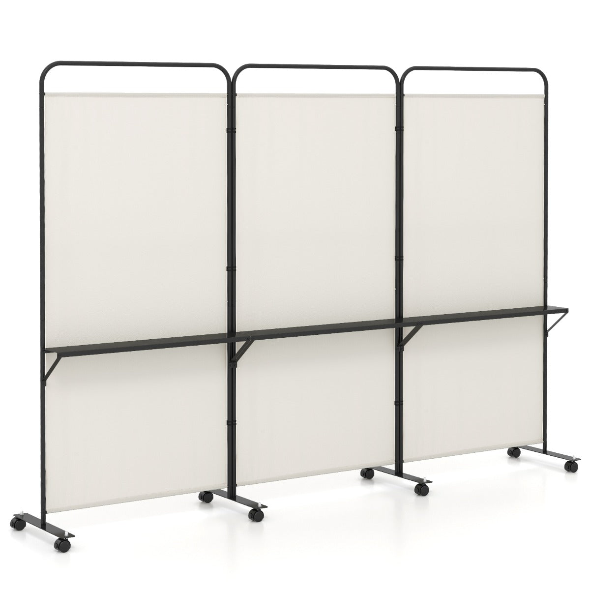 3-Panel 188cm Rolling Privacy Screen Folding Room Divider-White